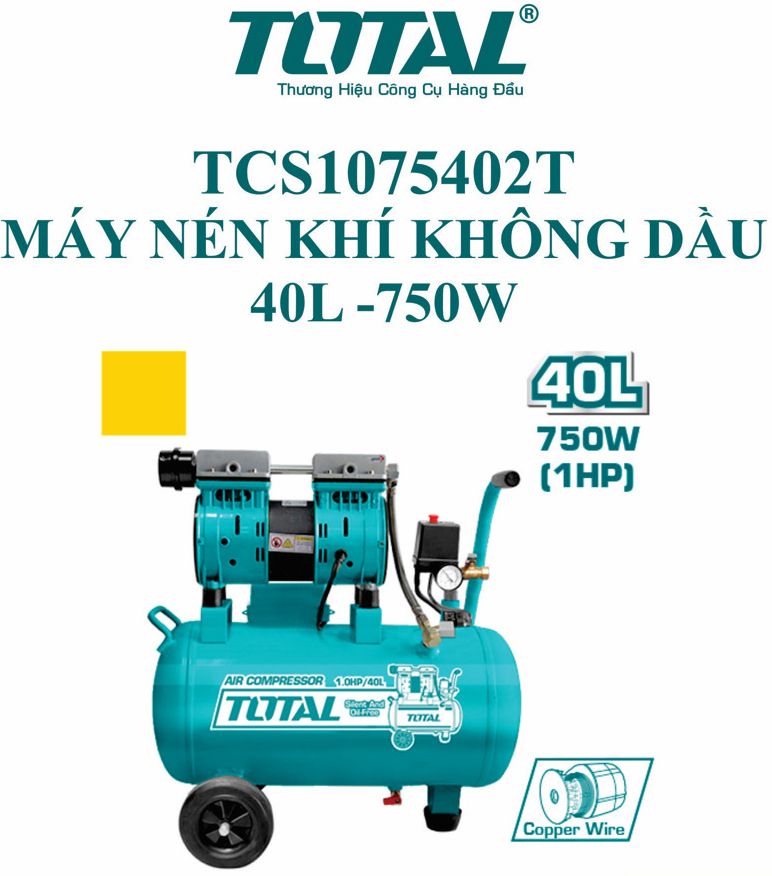 Máy nén khí không dầu Total TCS1075402T, 40 L