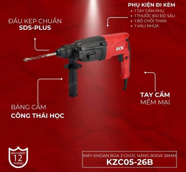 Máy khoan búa 3 chức năng 800W 26mm DCK KZC05-26B