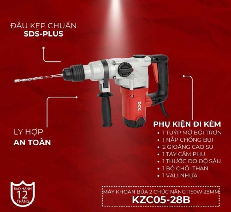 Máy khoan búa 2 chức năng 1150W 28mm DCK KZC05-28B