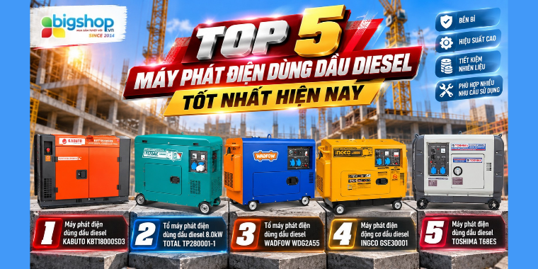 top 5 máy phát điện dùng dầu diesel