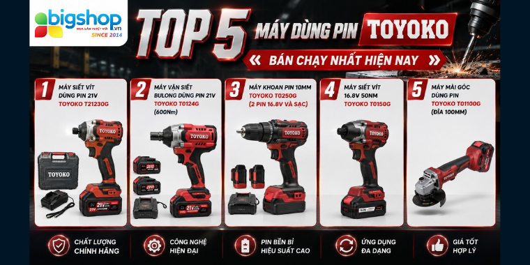 Top 5 máy dùng pin TOYOKO bán chạy nhất hiện nay