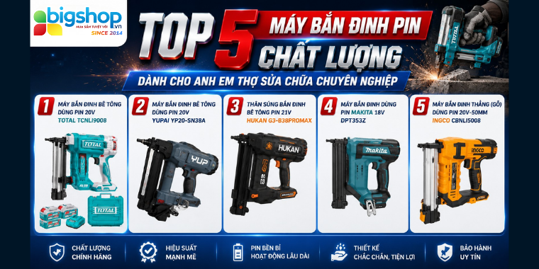 Top 5 máy bắn đinh pin chất lượng dành cho anh em thợ sửa chữa chuyên nghiệp