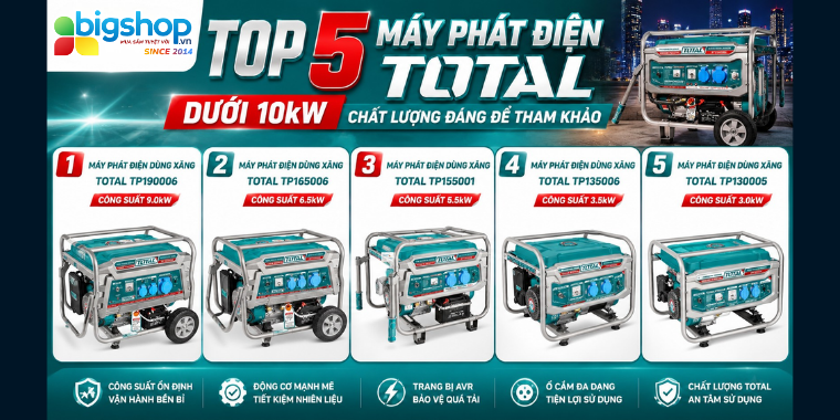 Top 5 máy phát điện TOTAL dưới 10kW chất lượng đáng để tham khảo