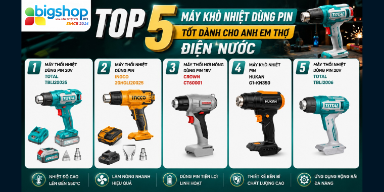Top 5 máy khò nhiệt dùng pin tốt dành cho anh em thợ điện nước