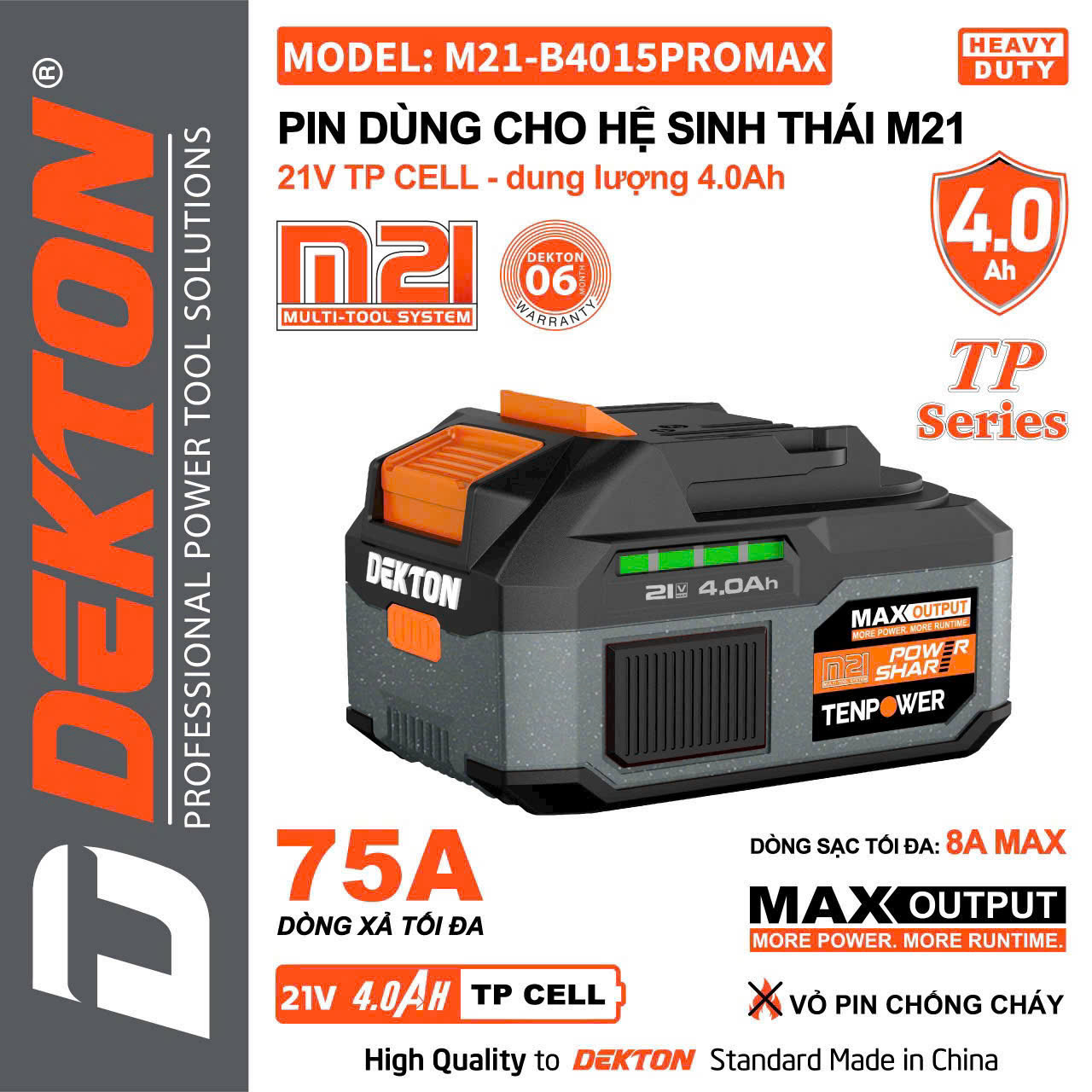 Pin 21V 4AH Dekton thế hệ mới M21-B4015Promax