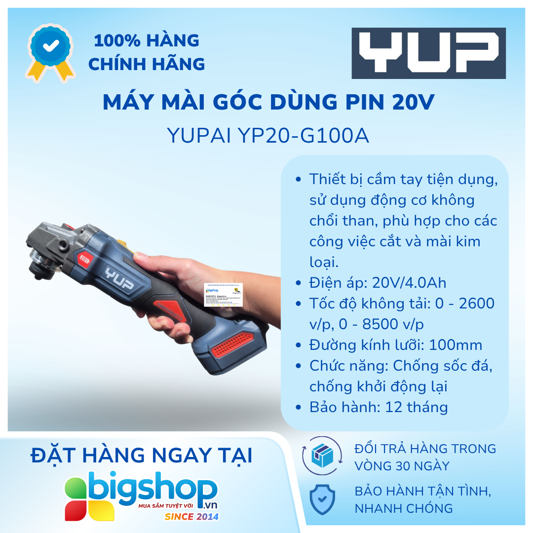 Máy mài góc dùng pin 20V YUPAI YP20-G100A (100mm)