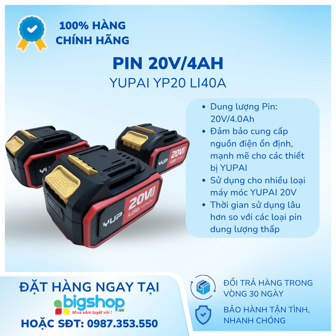 Pin YUPAI YP20 Li40A, chân phổ thông 20V/4AH
