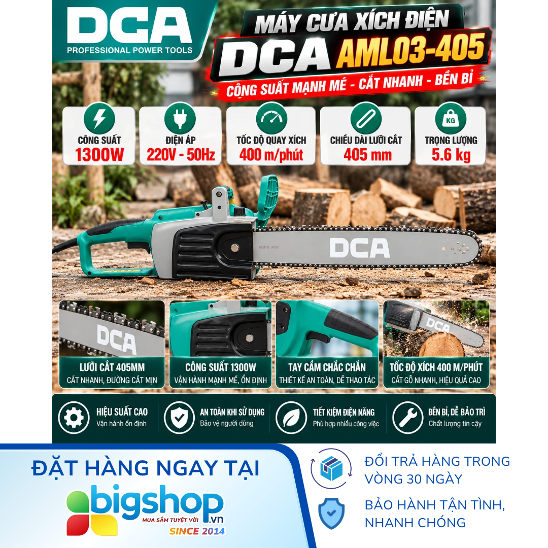 Máy cưa xích điện DCA AML03-405 (Công suất 1300W, dài 405mm)