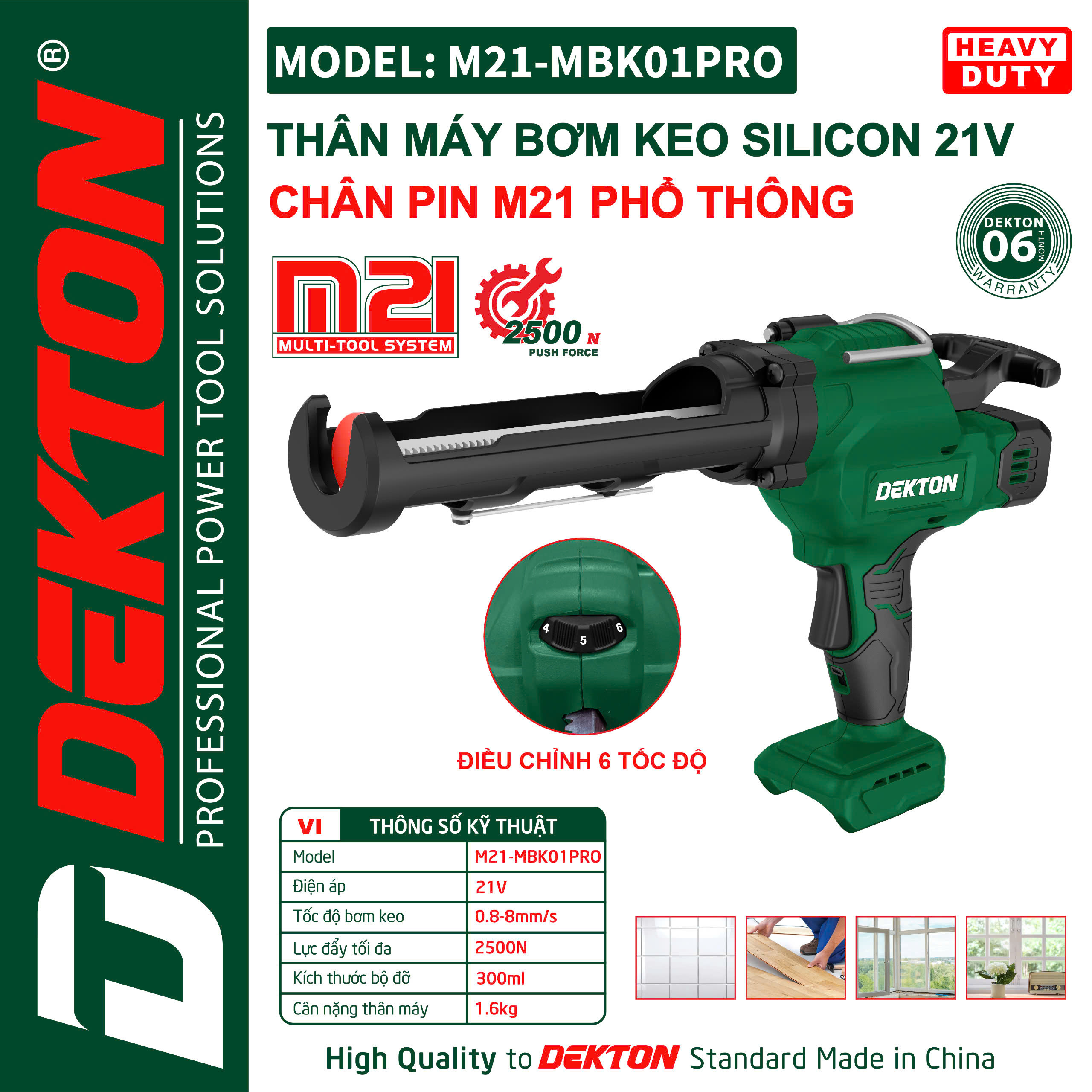 Máy bơm keo SILICON DEKTON chân pin M21 phổ thông MODEL: M21-MBK01PRO