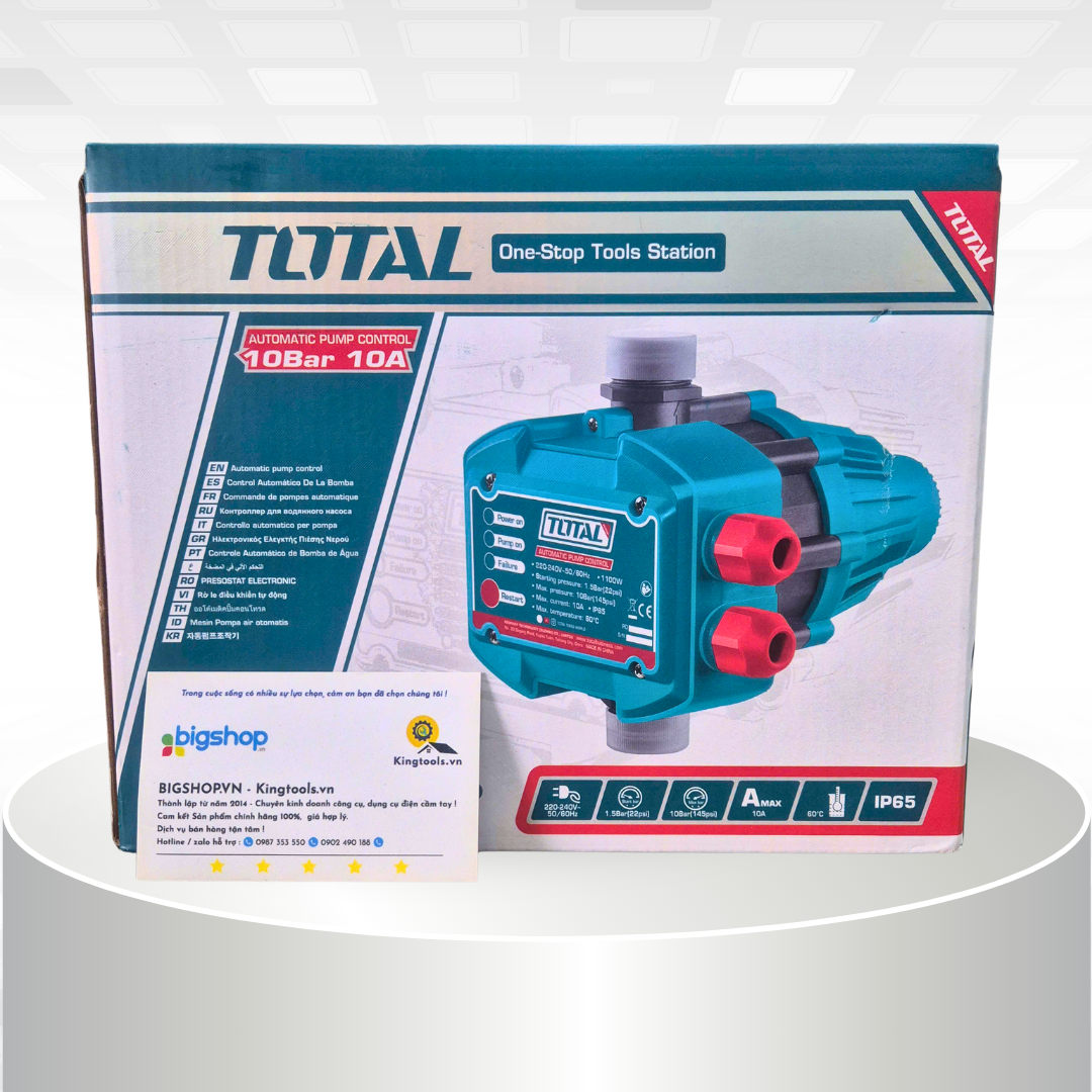 Máy rờ le bơm nước tự động bằng áp suất TOTAL TWPS101 (Công suất 1100W, 10Bar)