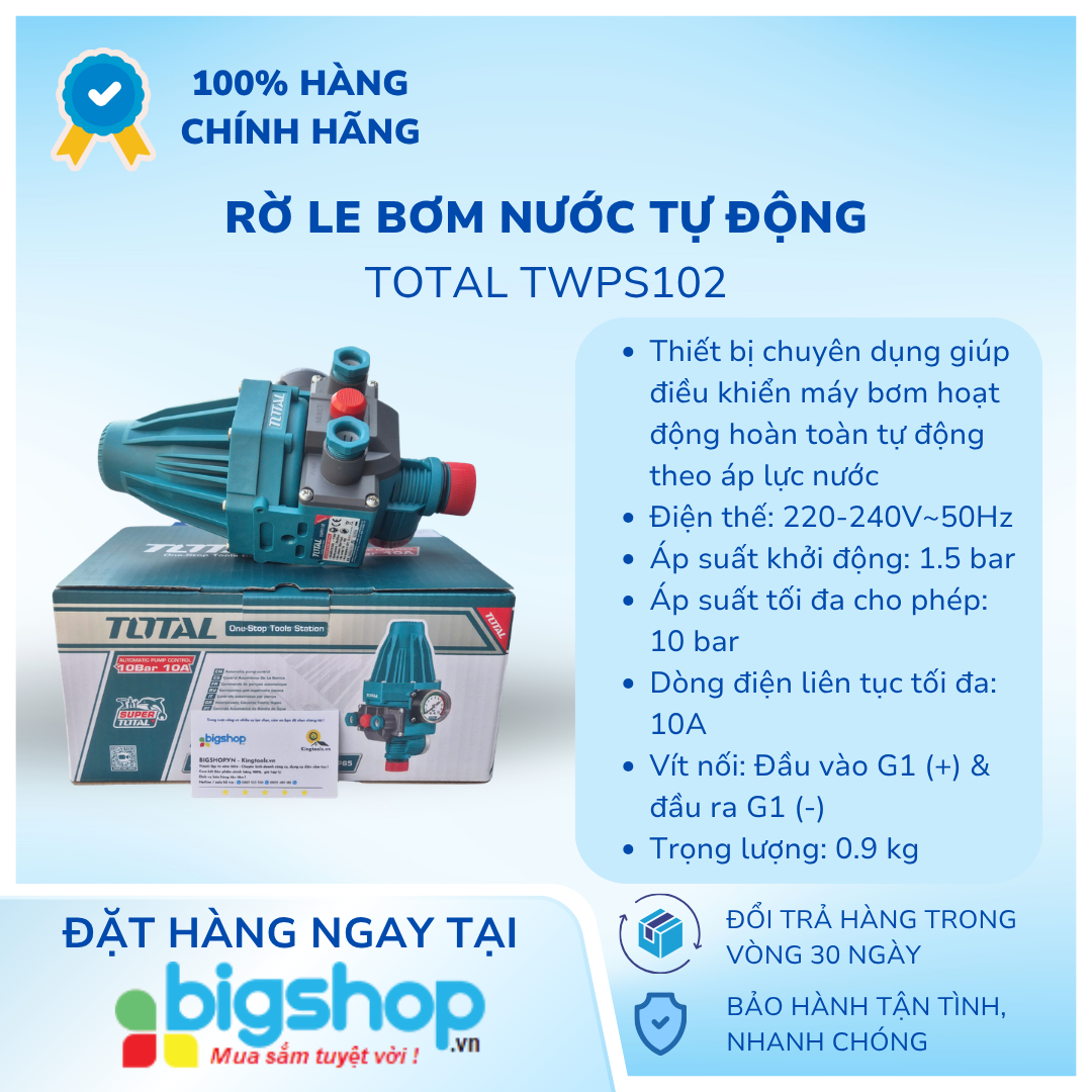 Rờ Le Bơm Nước Tự Động Bằng Áp Suất TOTAL TWPS102