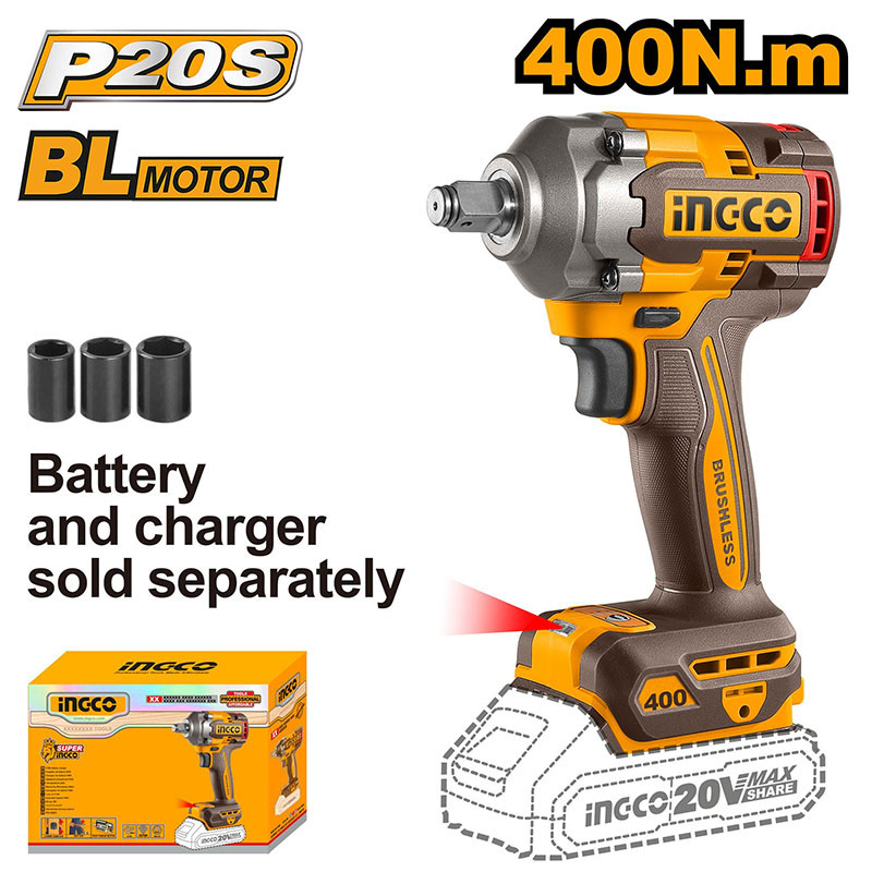Máy siết bu lông dùng pin 20V-400Nm INGCO CIWLI20401,CIWLI2040