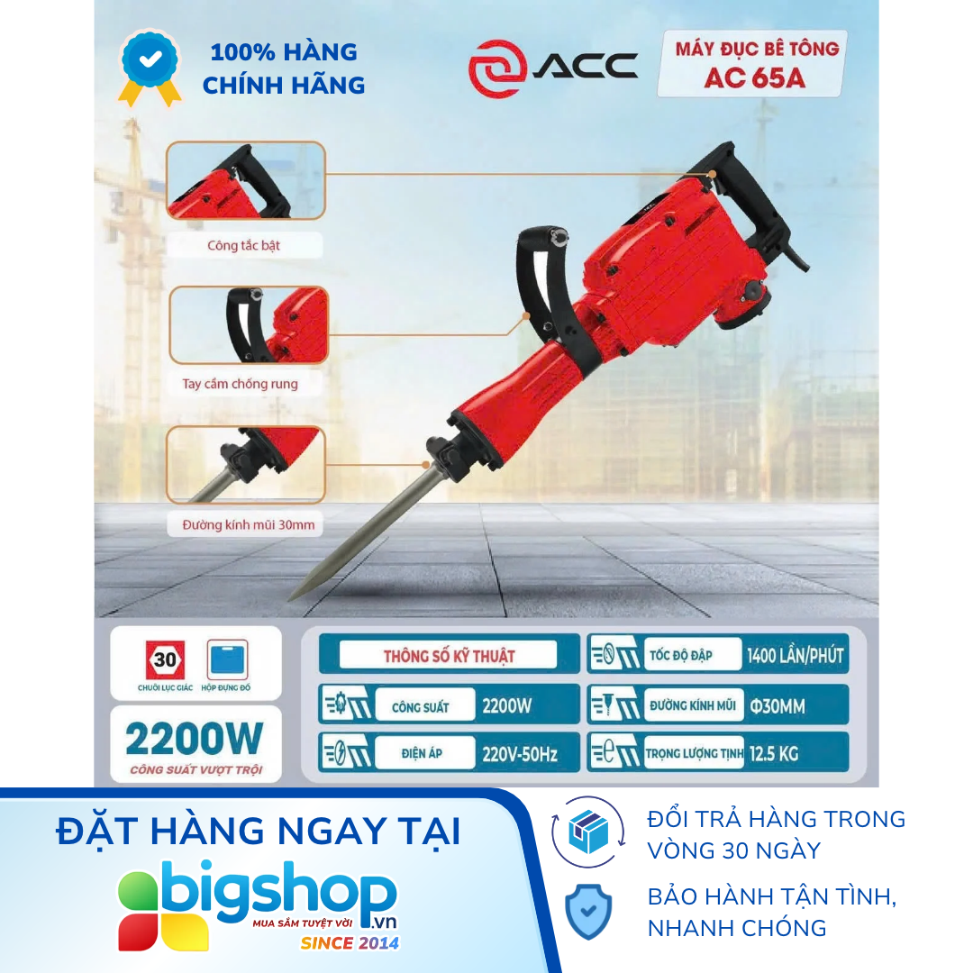 Máy đục phá bê tông ACC AC65A (Công suất 2200W, mũi 30 ly)