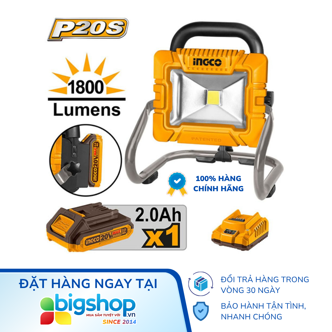 Đèn làm việc dùng pin 20V INGCO CWLI20258 - 1 pin 2.0Ah và sạc