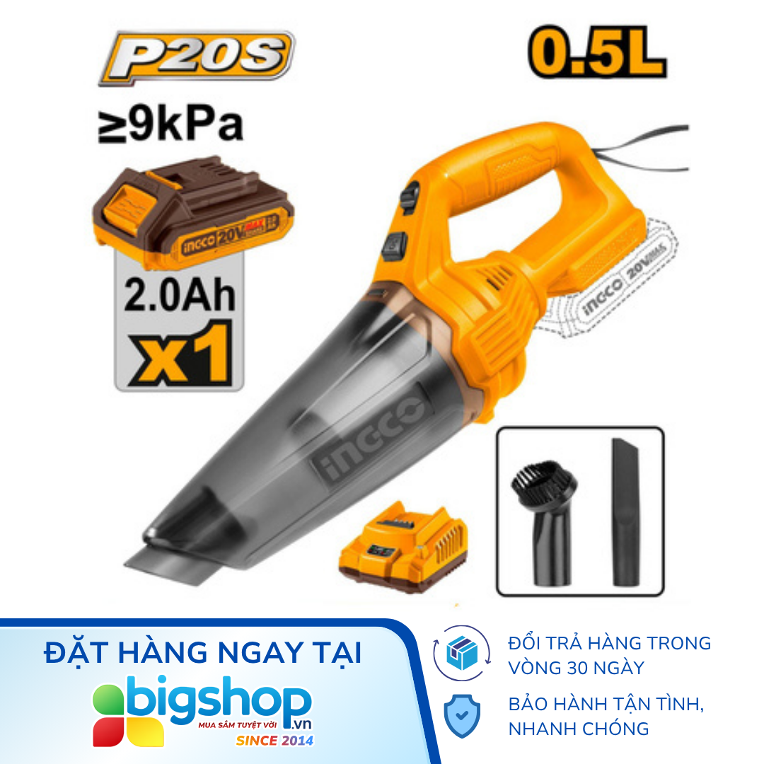 Máy hút bụi dùng pin 20V INGCO CVLI20126 (1 pin 2.0Ah và 1 sạc)