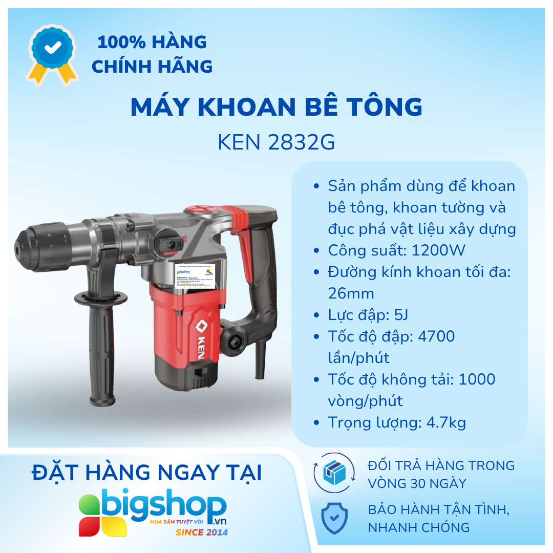 Máy khoan bê tông 26mm KEN 2832G (Công suất 1200W)