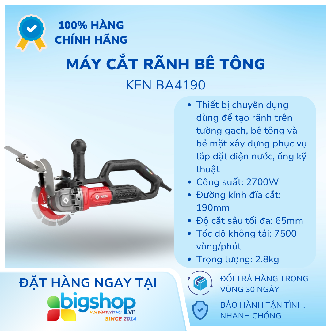 Máy cắt rãnh bê tông 190mm KEN BA4190 (CS 2700W)