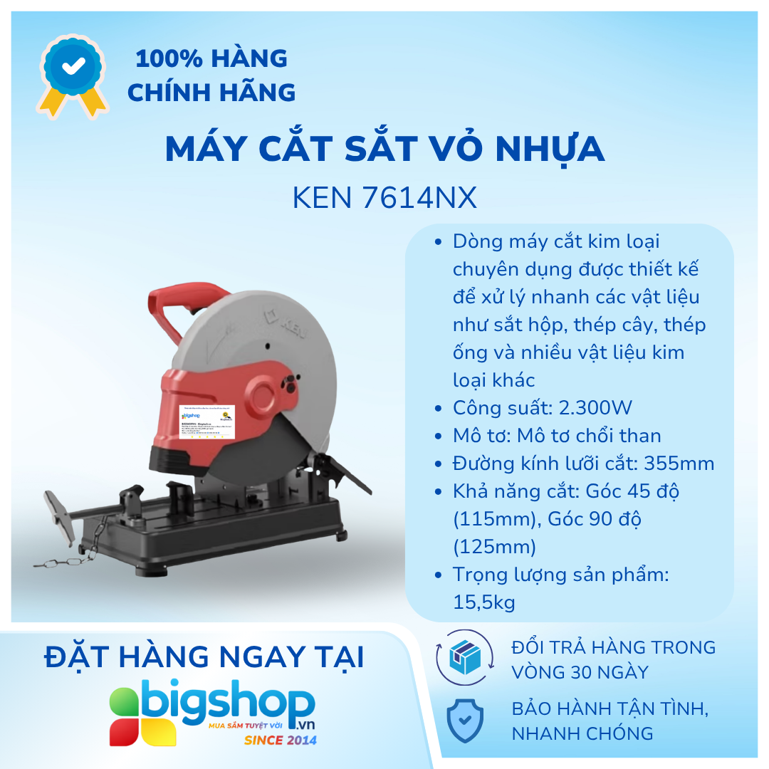 Máy cắt sắt vỏ nhựa KEN 7614NX (CS 2300W, lưỡi 355mm)
