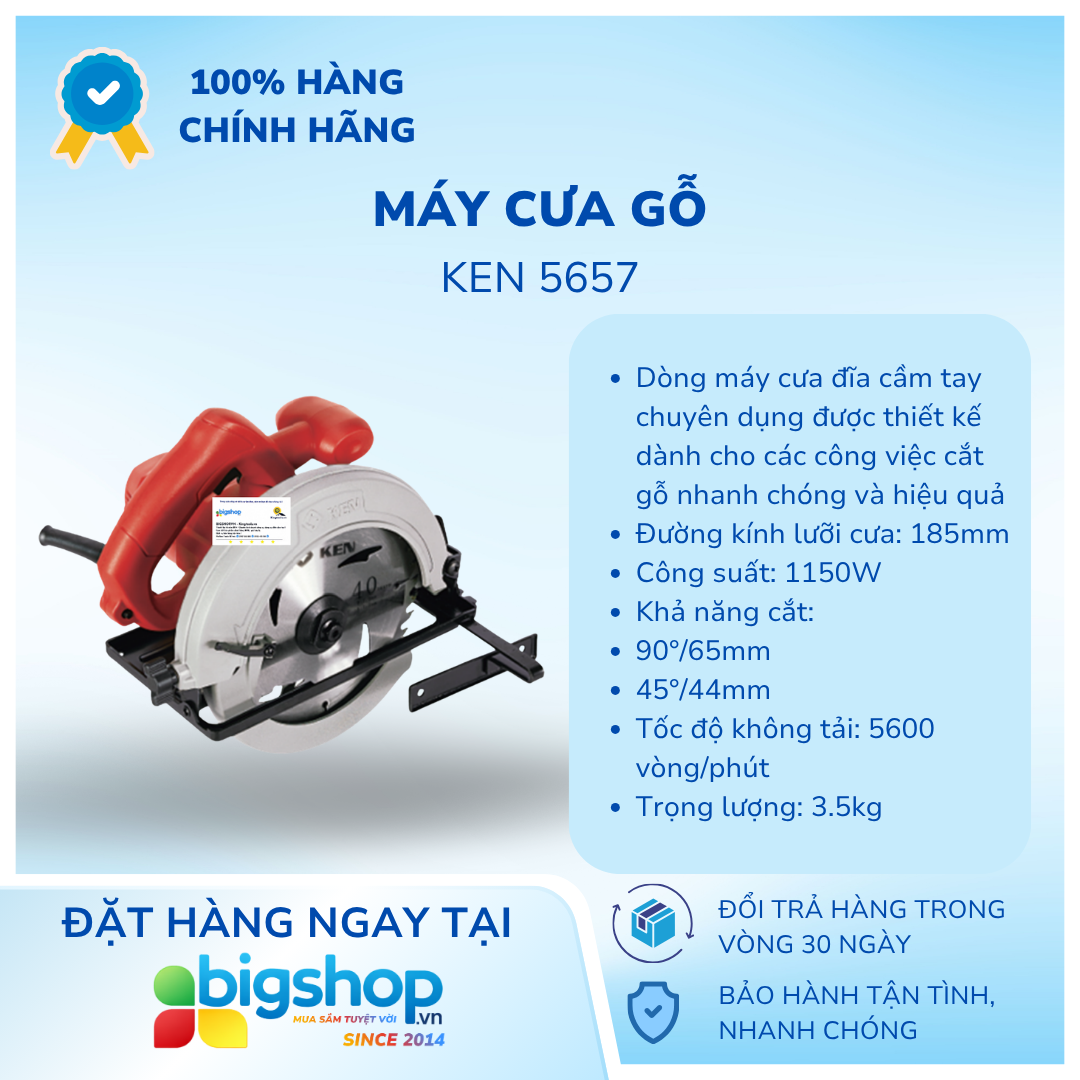 Máy cưa gỗ KEN 5657 (CS 1150W, lưỡi 185mm)