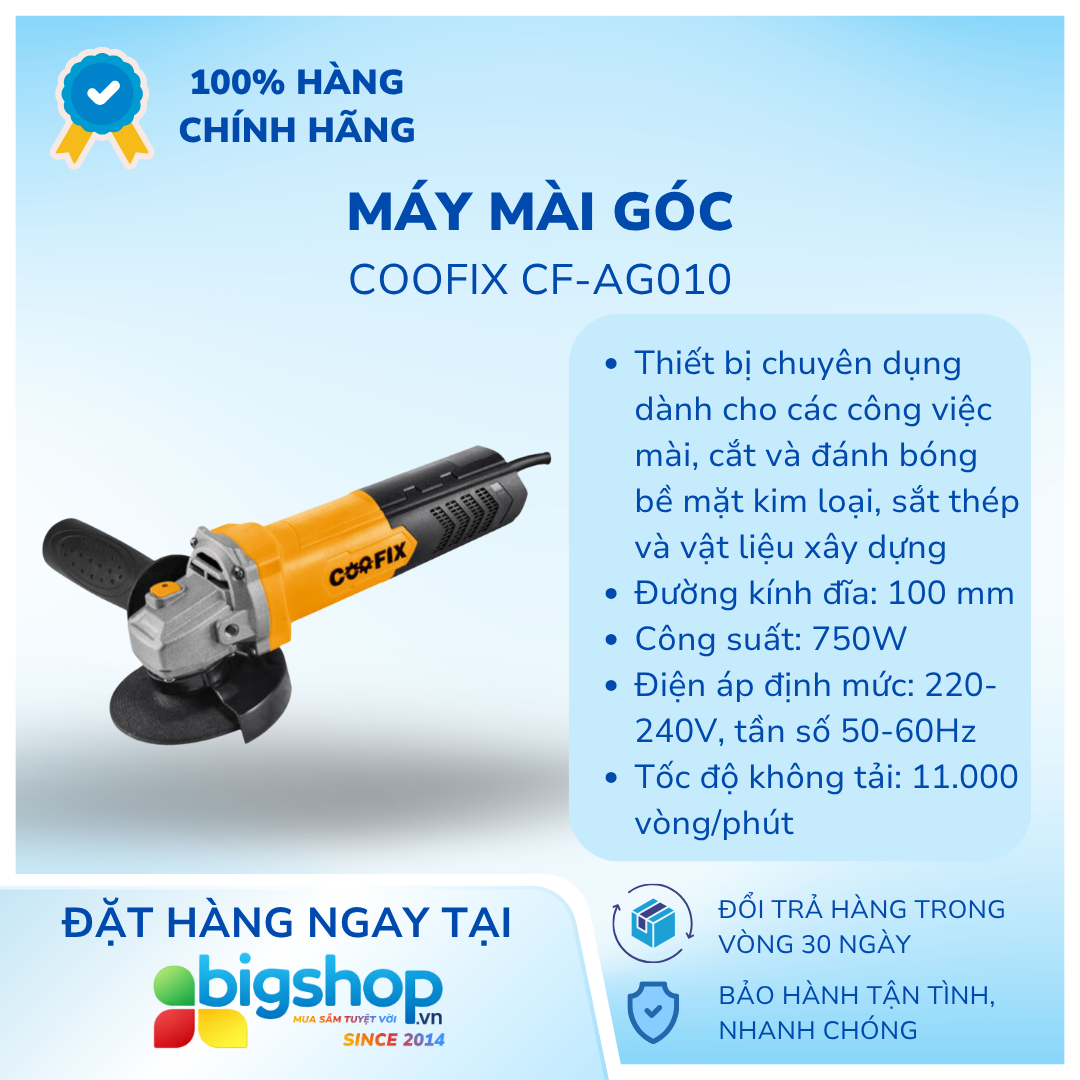 Máy mài góc COOFIX CF-AG010, 100mm, 750w, công tắc đuôi