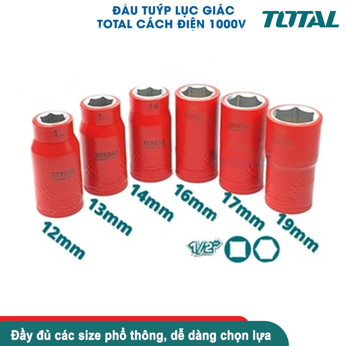 Đầu tuýp lục giác cách điện TOTAL 1/2 inch 