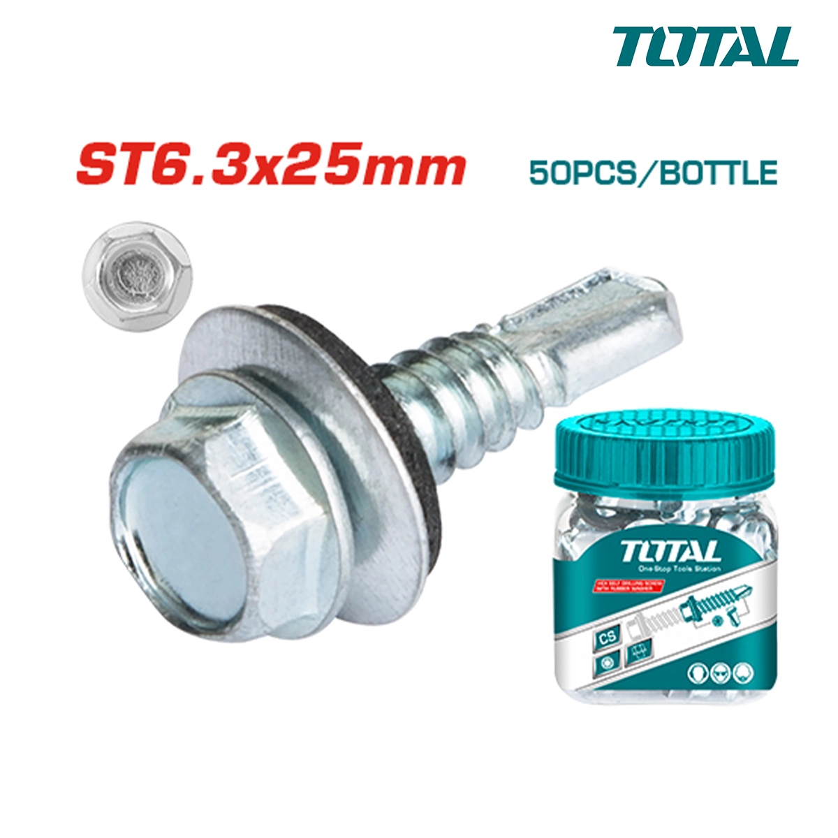 Bộ 50 vít bắn tôn có vòng đệm cao su ST6.3x25mm TOTAL WJSS6302521