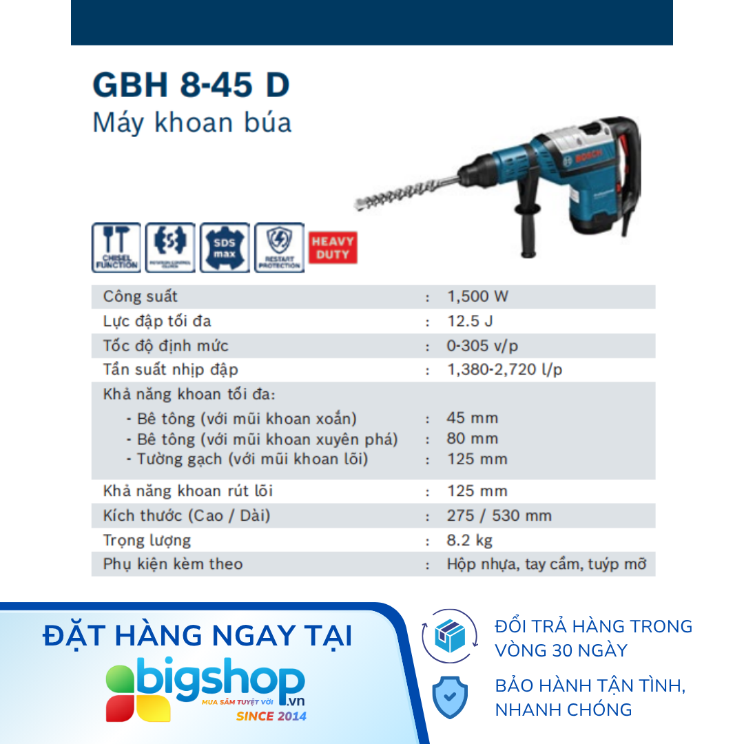 Máy khoan búa Bosch GBH 8-45 D (CS 1500W)