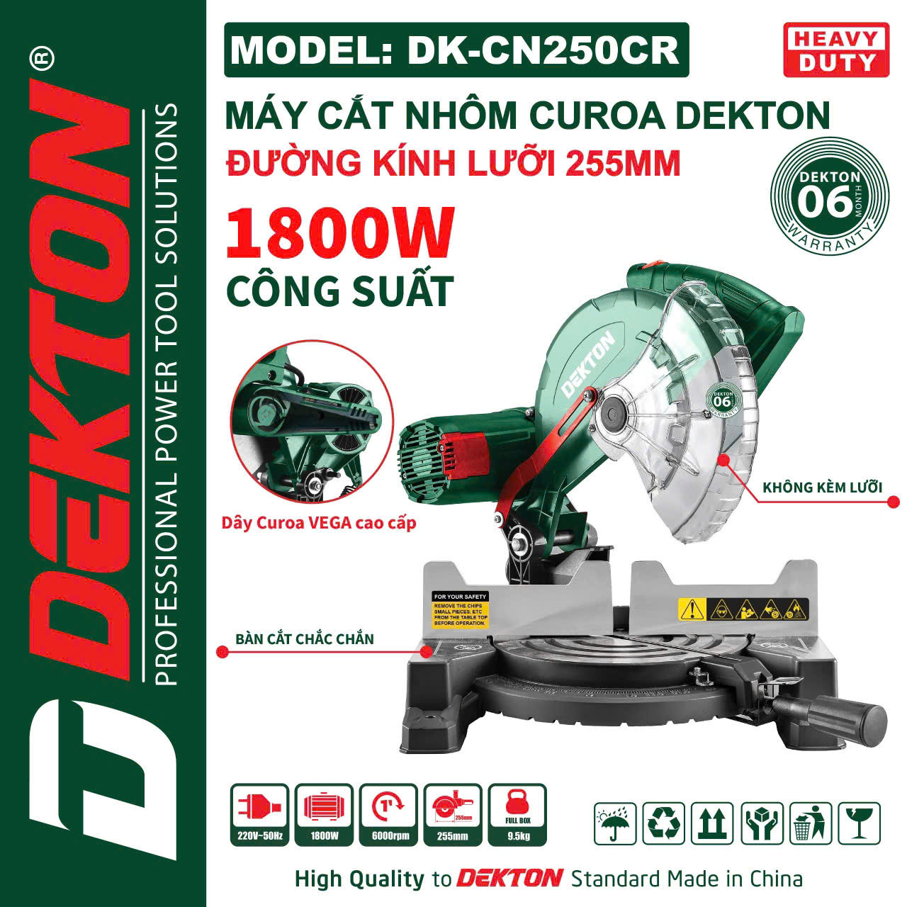 Máy cắt nhôm Dekton DK-CN250CR cs 1800W, 255mm