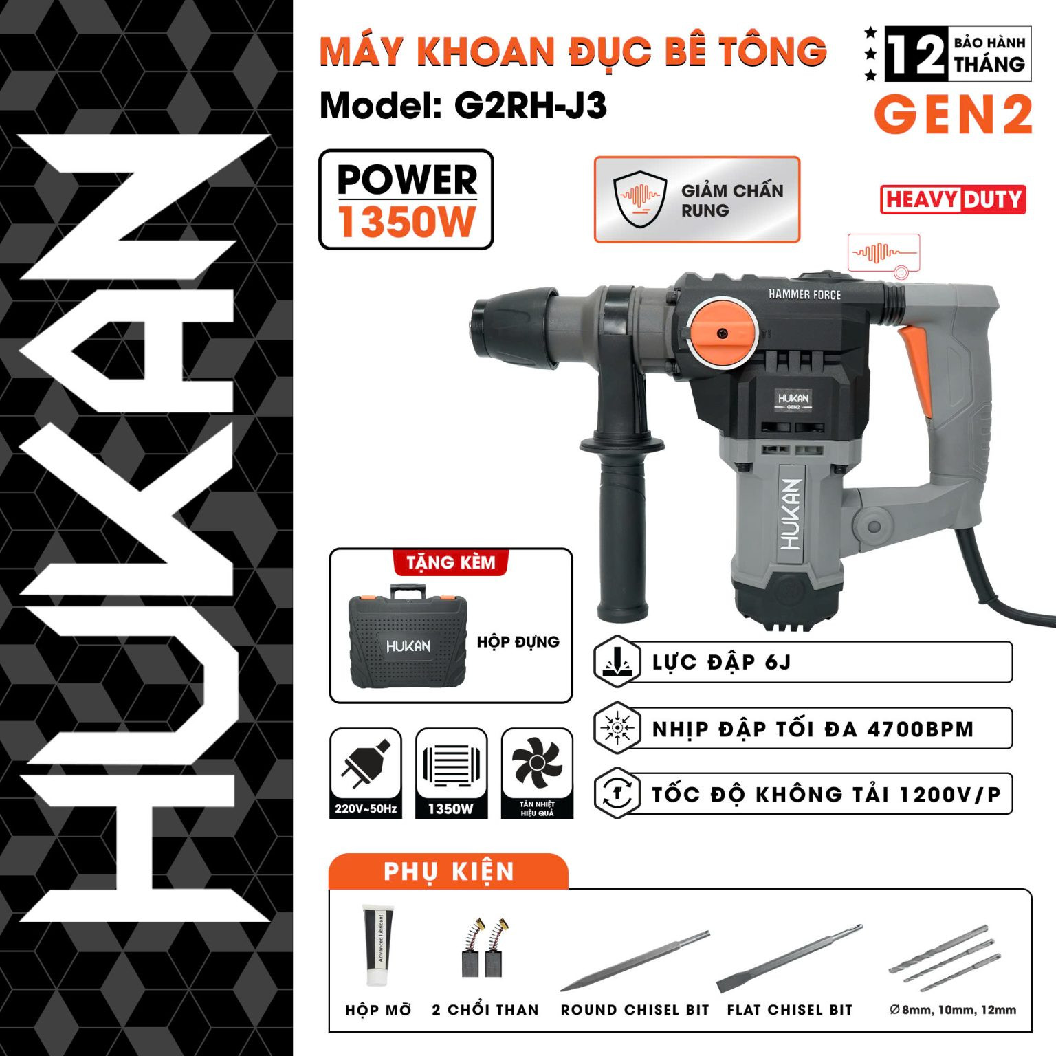 Máy khoan đục bê tông GEN 2 HUKAN G2RH-J3