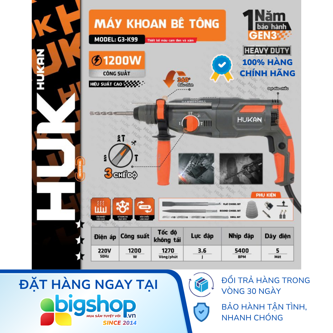 Máy khoan bê tông 3 chức năng HUKAN G3-K99 (GEN 3)