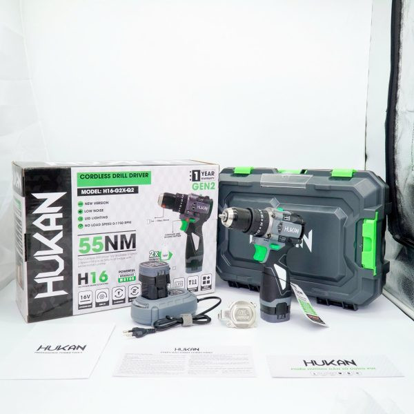 MÁY KHOAN PIN 10MM (CÓ KHÓA TRỤC) GEN 2 HUKAN H16-G2X-Q2