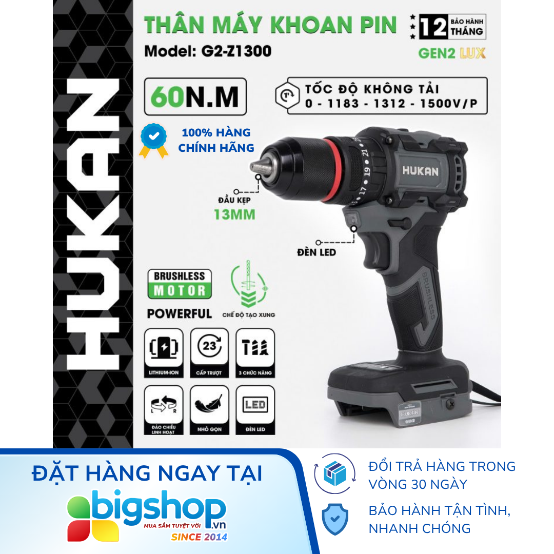 Máy khoan pin HUKAN G2-Z1300 (GEN 2 LUX) - Thân máy