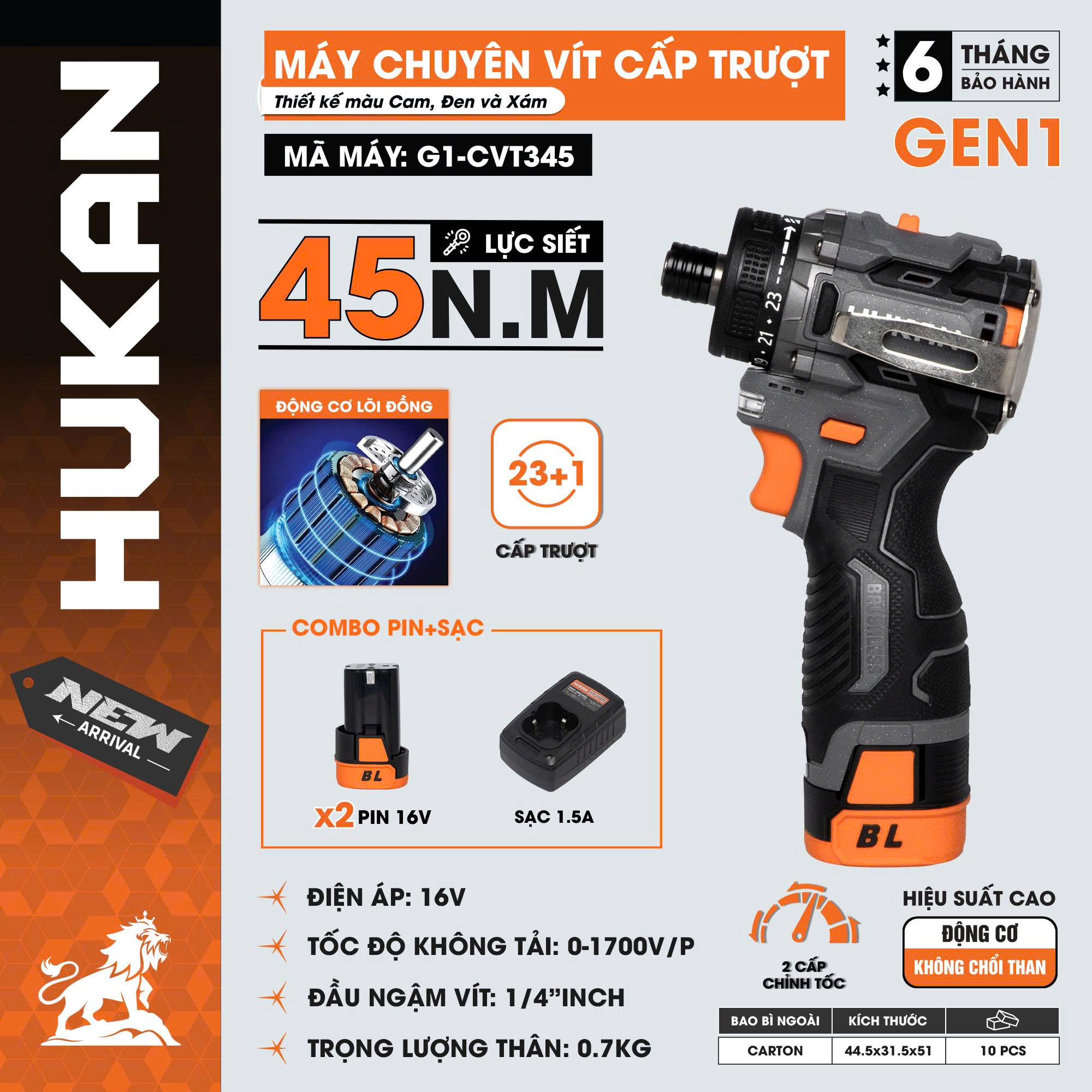  Máy chuyên vít cấp trượt (GEN 1) G1-CVT345, 45N, 16V, 2 PIN