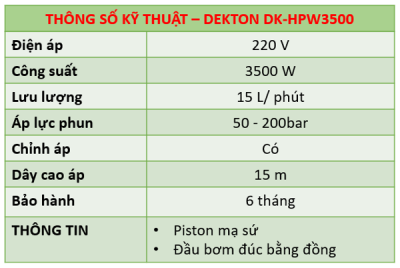 Máy rửa xe chuyên nghiệp Dekton DK-HPW3500 (3500W - 1 Pha)