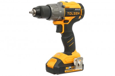 Máy khoan pin 20V 13MM có búa động cơ không chổi than TOLSEN 87252 ( 1 pin 2ah)