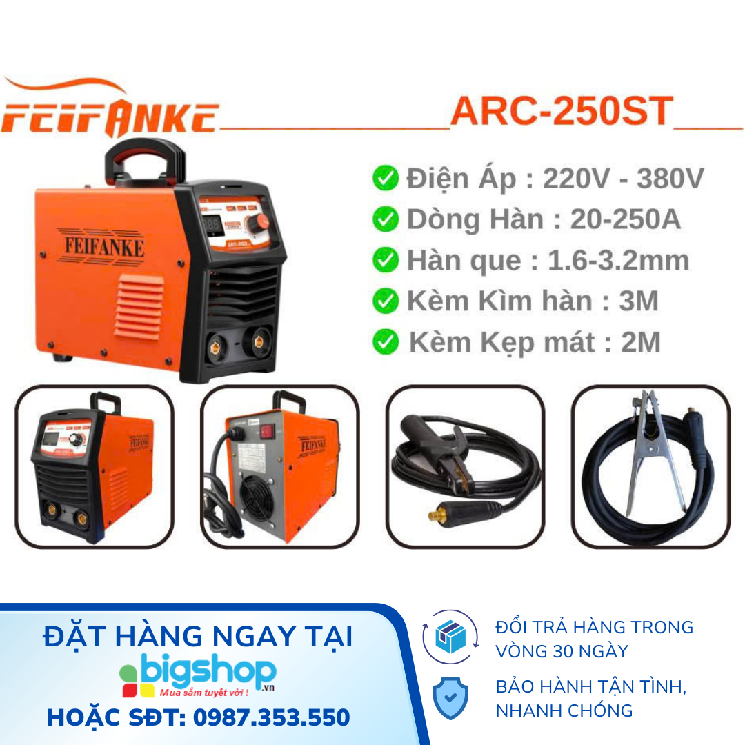 Máy hàn que điện tử FEIFANKE ARC-250ST hàn que 1.6 đến 3.2mm