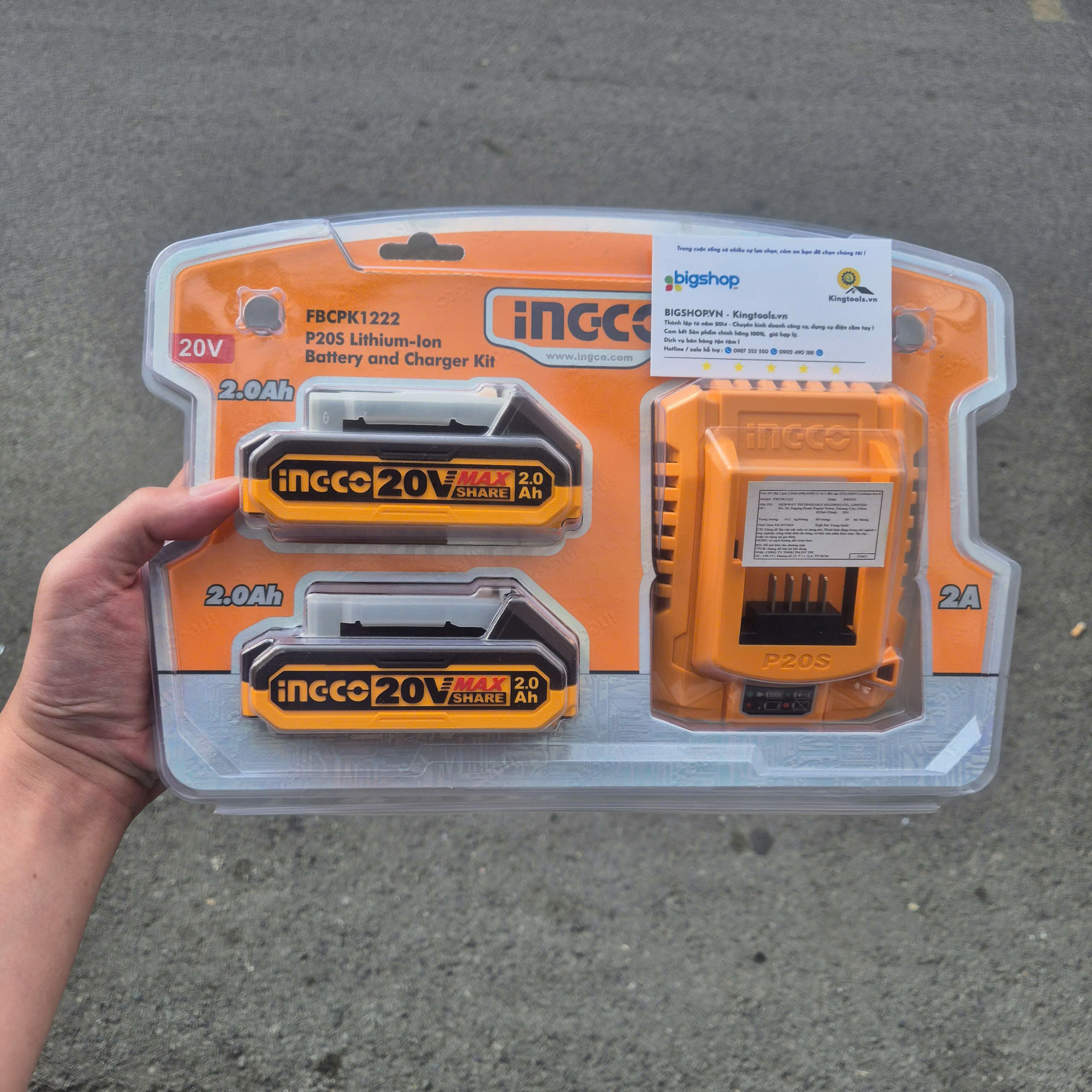 Bộ 2 pin 2.0Ah và 1 sạc INGCO FBCPK1222 chính hãng
