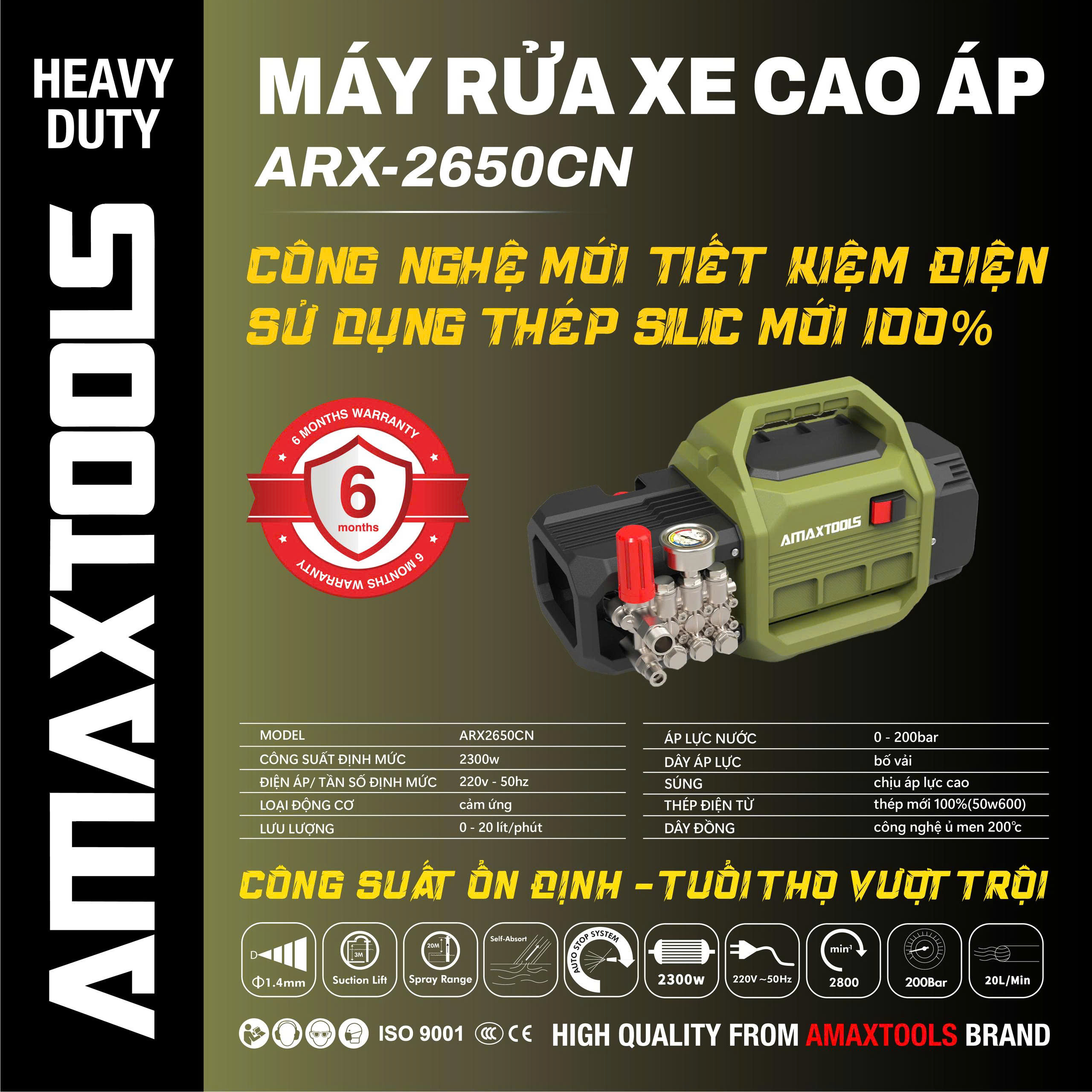Máy Rửa Xe Cao Áp ARX-2650CN Chính Hãng ,  2300W, Áp Lực 200Bar