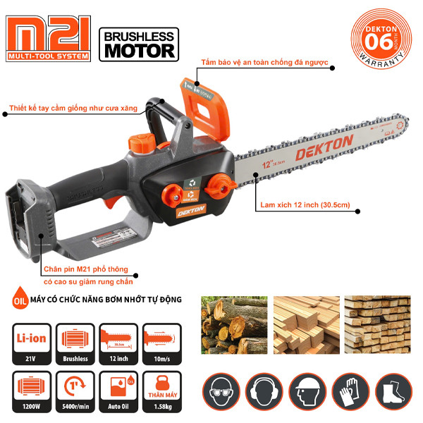Máy Cưa Xích 12 Inch Dùng Pin Dekton M21-CS12BLC