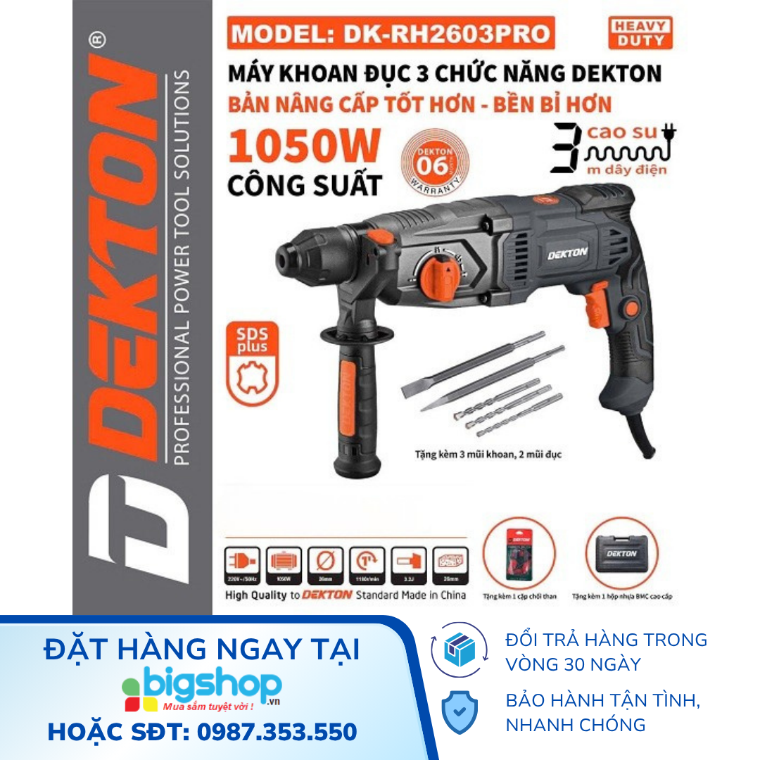Máy Khoan Bê Tông 3 Chức Năng 1050W DEKTON DK-RH2603PRO