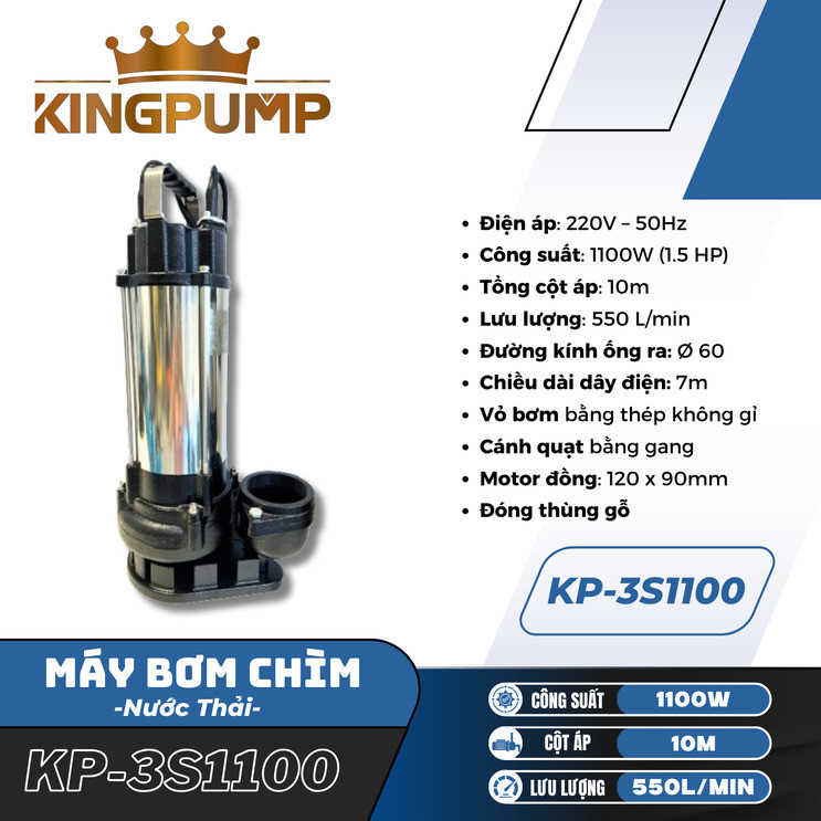 Máy bơm chìm nước thải 1100W KINGPUMP KP-3S1100