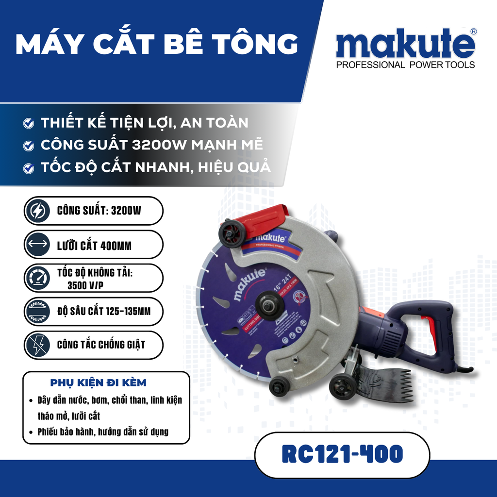 Máy cắt bê tông ,Cắt tường  3200W Makute RC121-400 TẶNG KÈM ĐĨA 400MM