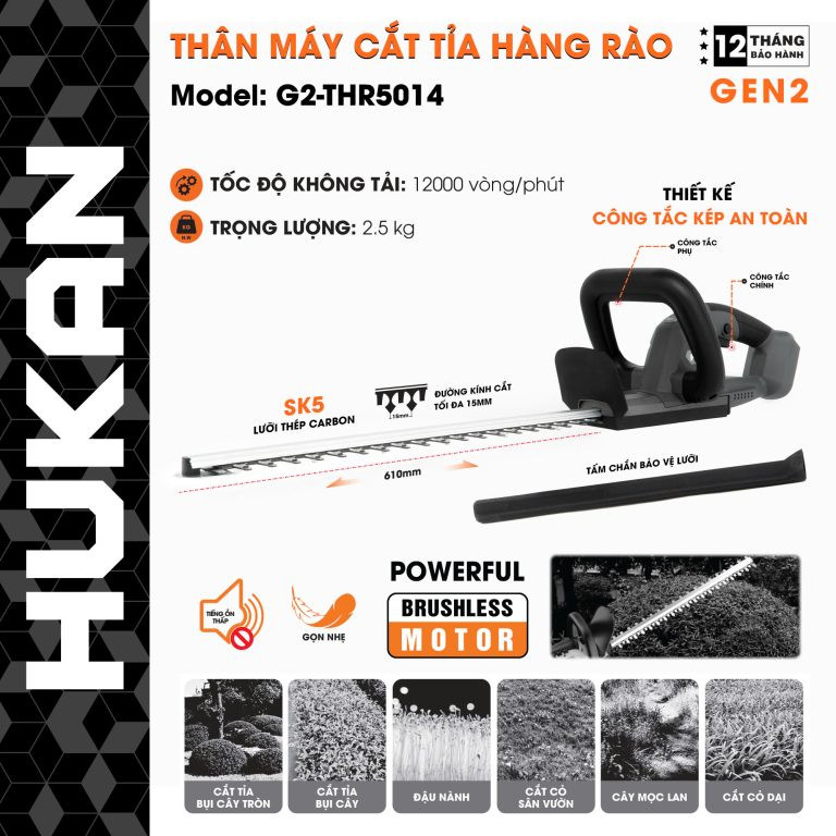 Máy cắt tỉa hàng rào dùng pin 21V (GEN 2) Hukan G2-THR5014