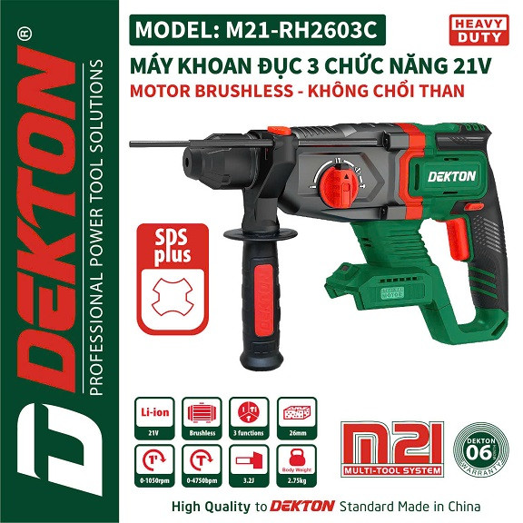 Máy khoan bê tông pin 3 chức năng Dekton M21-RH2603C , lực 3.2J