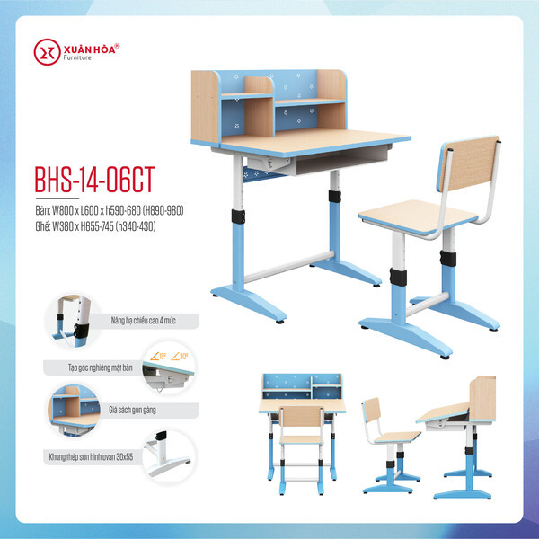 Bàn học sinh Xuân Hòa BHS-14-06 CT nẹp hồng