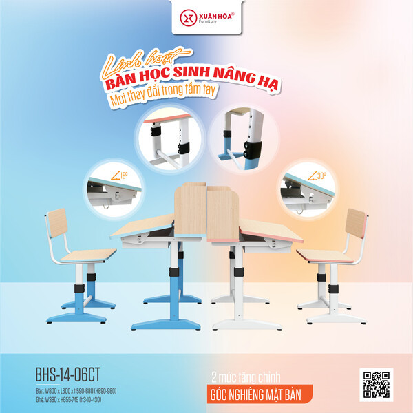 Bàn học sinh Xuân Hòa BHS-14-06 CT nẹp hồng