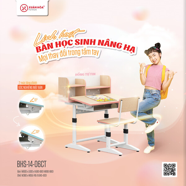 Bàn học sinh Xuân Hòa BHS-14-06 CT nẹp hồng
