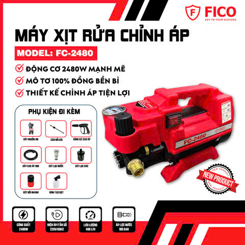 MÁY XỊT RỬA XE CAO CẤP FICO | FC-2480 2480W , có chỉnh áp 