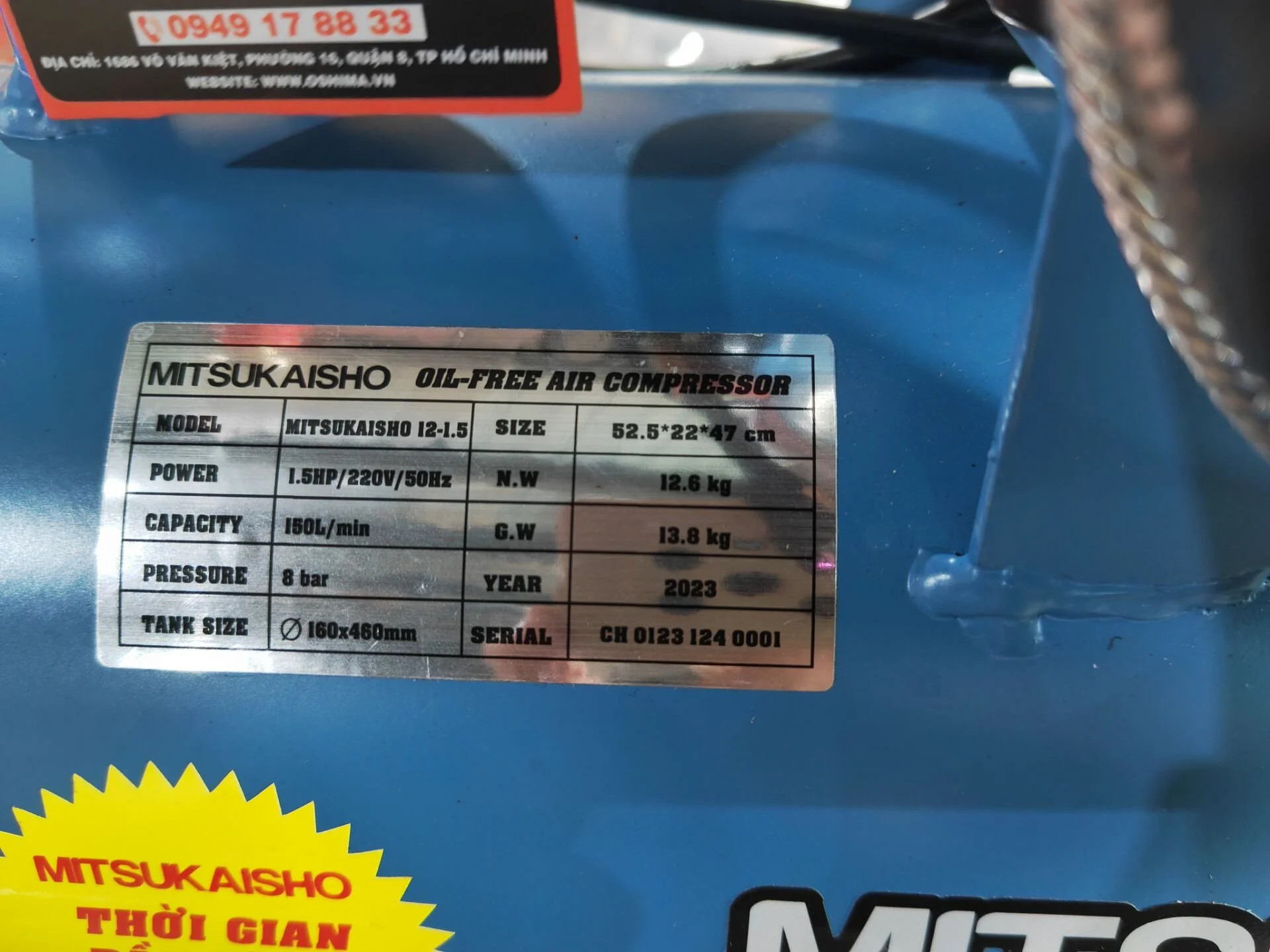 Máy nén khí không dầu 12L 1.5HP Mitsukaisho 12-1.5