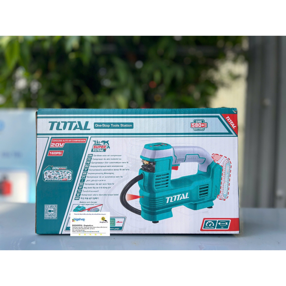 Máy bơm hơi dùng pin 20V hoặc dùng tẩu TOTAL TACLI2012 (Áp suất 160 PSI)